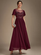 Load image into Gallery viewer, Burgundy | Wholesale Pricing Short Sleeve Ruffle A-Line Maxi Dress with Beaded Details Evening Dresses-Burgundy