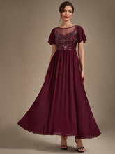 Load image into Gallery viewer, Burgundy | Wholesale Pricing Short Sleeve Ruffle A-Line Maxi Dress with Beaded Details Evening Dresses-Burgundy