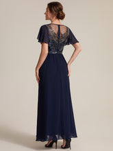 Load image into Gallery viewer, Navy Blue | Wholesale Pricing Short Sleeve Ruffle A-Line Maxi Dress with Beaded Details Evening Dresses-Navy Blue