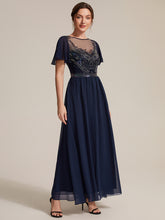 Load image into Gallery viewer, Navy Blue | Wholesale Pricing Short Sleeve Ruffle A-Line Maxi Dress with Beaded Details Evening Dresses-Navy Blue