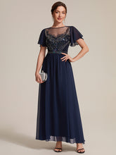 Load image into Gallery viewer, Navy Blue | Wholesale Pricing Short Sleeve Ruffle A-Line Maxi Dress with Beaded Details Evening Dresses-Navy Blue