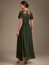 Load image into Gallery viewer, Olive Green | Wholesale Pricing Short Sleeve Ruffle A-Line Maxi Dress with Beaded Details Evening Dresses-Olive Green