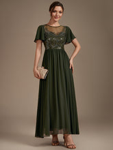 Load image into Gallery viewer, Olive Green | Wholesale Pricing Short Sleeve Ruffle A-Line Maxi Dress with Beaded Details Evening Dresses-Olive Green