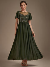 Load image into Gallery viewer, Olive Green | Wholesale Pricing Short Sleeve Ruffle A-Line Maxi Dress with Beaded Details Evening Dresses-Olive Green