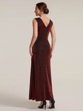 Load image into Gallery viewer, Burgundy | Factory Design Sleeveless High Stretch V-Neck Sheath Maxi Dress with Knot Detail; Evening Dresses