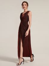 Load image into Gallery viewer, Burgundy | Factory Design Sleeveless High Stretch V-Neck Sheath Maxi Dress with Knot Detail; Evening Dresses