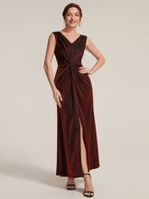 Load image into Gallery viewer, Burgundy | Factory Design Sleeveless High Stretch V-Neck Sheath Maxi Dress with Knot Detail; Evening Dresses