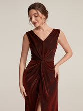 Load image into Gallery viewer, Burgundy | Factory Design Sleeveless High Stretch V-Neck Sheath Maxi Dress with Knot Detail; Evening Dresses