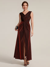 Load image into Gallery viewer, Burgundy | Factory Design Sleeveless High Stretch V-Neck Sheath Maxi Dress with Knot Detail; Evening Dresses