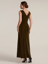 Load image into Gallery viewer, Brown | Factory Design Sleeveless High Stretch V-Neck Sheath Maxi Dress with Knot Detail; Evening Dresses