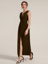Load image into Gallery viewer, Brown | Factory Design Sleeveless High Stretch V-Neck Sheath Maxi Dress with Knot Detail; Evening Dresses