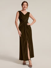 Load image into Gallery viewer, Brown | Factory Design Sleeveless High Stretch V-Neck Sheath Maxi Dress with Knot Detail; Evening Dresses