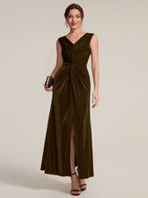 Load image into Gallery viewer, Brown | Factory Design Sleeveless High Stretch V-Neck Sheath Maxi Dress with Knot Detail; Evening Dresses
