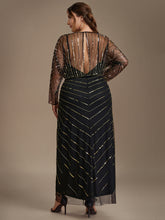 Load image into Gallery viewer, Black Gold | Volume Discounts Long Sleeve Sheath V-Neck High Stretch Maxi Evening Dresses with Slit &amp; Beading