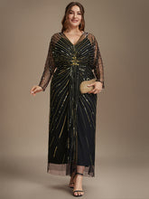 Load image into Gallery viewer, Black Gold | Volume Discounts Long Sleeve Sheath V-Neck High Stretch Maxi Evening Dresses with Slit &amp; Beading
