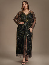 Load image into Gallery viewer, Black Gold | Volume Discounts Long Sleeve Sheath V-Neck High Stretch Maxi Evening Dresses with Slit &amp; Beading