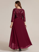 Load image into Gallery viewer, Burgundy | Volume Discounts Three-Quarter Sleeve Ruffled Asymmetrical High-Low Evening Dresses