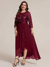 Load image into Gallery viewer, Burgundy | Volume Discounts Three-Quarter Sleeve Ruffled Asymmetrical High-Low Evening Dresses