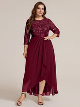 Load image into Gallery viewer, Burgundy | Volume Discounts Three-Quarter Sleeve Ruffled Asymmetrical High-Low Evening Dresses