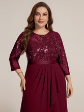 Load image into Gallery viewer, Burgundy | Volume Discounts Three-Quarter Sleeve Ruffled Asymmetrical High-Low Evening Dresses