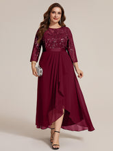 Load image into Gallery viewer, Burgundy | Volume Discounts Three-Quarter Sleeve Ruffled Asymmetrical High-Low Evening Dresses