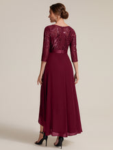 Load image into Gallery viewer, Burgundy | Volume Discounts Three-Quarter Sleeve Ruffled Asymmetrical High-Low Evening Dresses