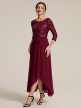 Load image into Gallery viewer, Burgundy | Volume Discounts Three-Quarter Sleeve Ruffled Asymmetrical High-Low Evening Dresses