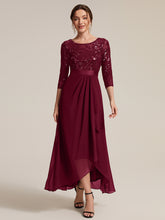 Load image into Gallery viewer, Burgundy | Volume Discounts Three-Quarter Sleeve Ruffled Asymmetrical High-Low Evening Dresses