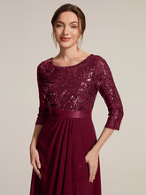Load image into Gallery viewer, Burgundy | Volume Discounts Three-Quarter Sleeve Ruffled Asymmetrical High-Low Evening Dresses