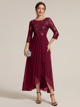 Load image into Gallery viewer, Burgundy | Volume Discounts Three-Quarter Sleeve Ruffled Asymmetrical High-Low Evening Dresses
