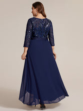 Load image into Gallery viewer, Navy Blue | Volume Discounts Three-Quarter Sleeve Ruffled Asymmetrical High-Low Evening Dresses