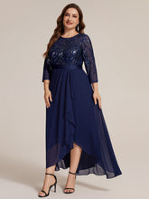 Load image into Gallery viewer, Navy Blue | Volume Discounts Three-Quarter Sleeve Ruffled Asymmetrical High-Low Evening Dresses