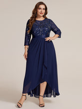 Load image into Gallery viewer, Navy Blue | Volume Discounts Three-Quarter Sleeve Ruffled Asymmetrical High-Low Evening Dresses