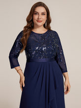 Load image into Gallery viewer, Navy Blue | Volume Discounts Three-Quarter Sleeve Ruffled Asymmetrical High-Low Evening Dresses