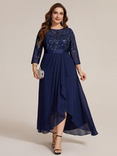 Load image into Gallery viewer, Navy Blue | Volume Discounts Three-Quarter Sleeve Ruffled Asymmetrical High-Low Evening Dresses