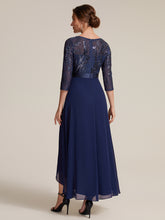 Load image into Gallery viewer, Navy Blue | Volume Discounts Three-Quarter Sleeve Ruffled Asymmetrical High-Low Evening Dresses