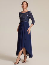 Load image into Gallery viewer, Navy Blue | Volume Discounts Three-Quarter Sleeve Ruffled Asymmetrical High-Low Evening Dresses