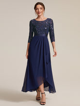 Load image into Gallery viewer, Navy Blue | Volume Discounts Three-Quarter Sleeve Ruffled Asymmetrical High-Low Evening Dresses