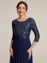 Load image into Gallery viewer, Navy Blue | Volume Discounts Three-Quarter Sleeve Ruffled Asymmetrical High-Low Evening Dresses