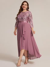 Load image into Gallery viewer, Purple Orchid | Volume Discounts Three-Quarter Sleeve Ruffled Asymmetrical High-Low Evening Dresses