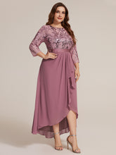 Load image into Gallery viewer, Purple Orchid | Volume Discounts Three-Quarter Sleeve Ruffled Asymmetrical High-Low Evening Dresses
