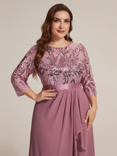 Load image into Gallery viewer, Purple Orchid | Volume Discounts Three-Quarter Sleeve Ruffled Asymmetrical High-Low Evening Dresses