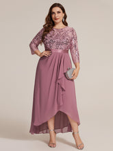 Load image into Gallery viewer, Purple Orchid | Volume Discounts Three-Quarter Sleeve Ruffled Asymmetrical High-Low Evening Dresses