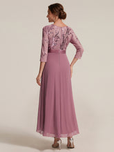 Load image into Gallery viewer, Purple Orchid | Volume Discounts Three-Quarter Sleeve Ruffled Asymmetrical High-Low Evening Dresses