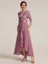 Load image into Gallery viewer, Purple Orchid | Volume Discounts Three-Quarter Sleeve Ruffled Asymmetrical High-Low Evening Dresses