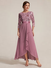 Load image into Gallery viewer, Purple Orchid | Volume Discounts Three-Quarter Sleeve Ruffled Asymmetrical High-Low Evening Dresses