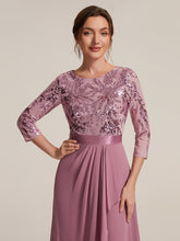Load image into Gallery viewer, Purple Orchid | Volume Discounts Three-Quarter Sleeve Ruffled Asymmetrical High-Low Evening Dresses