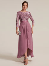 Load image into Gallery viewer, Purple Orchid | Volume Discounts Three-Quarter Sleeve Ruffled Asymmetrical High-Low Evening Dresses