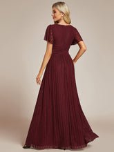 Load image into Gallery viewer, Color=Burgundy | Glittery V Neck Bowknot Waist Mesh Fabric Wholesale Evening Dress-Burgundy 2