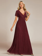 Load image into Gallery viewer, Color=Burgundy | Glittery V Neck Bowknot Waist Mesh Fabric Wholesale Evening Dress-Burgundy 1
